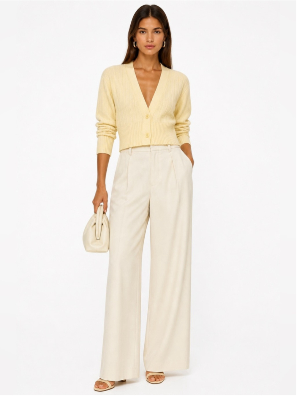 Aritzia Wilfred Cropped Ribbed Cardigan butter yellow Wool Blend Minimalist - Picture 2 of 7